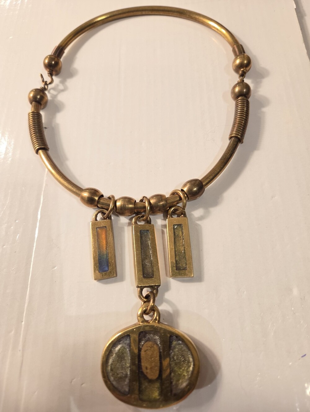 Gold-Tone Brass Pendant Necklace with Rectangular Charms - Women Jewelry